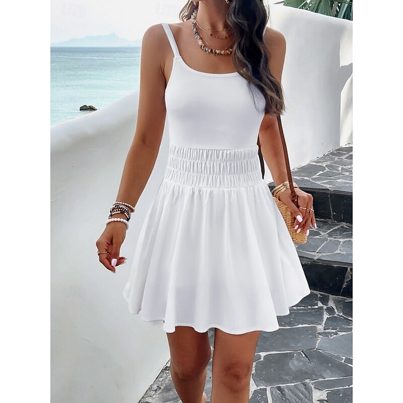 Women's Mini Dress White Dress Graduation Dress Casual Dress Summer Dress Fashion Classic Modern Daily Beach Weekend Regular Fit Plain Sleeveless Spaghetti Strap White Royal Blue Green Summer3