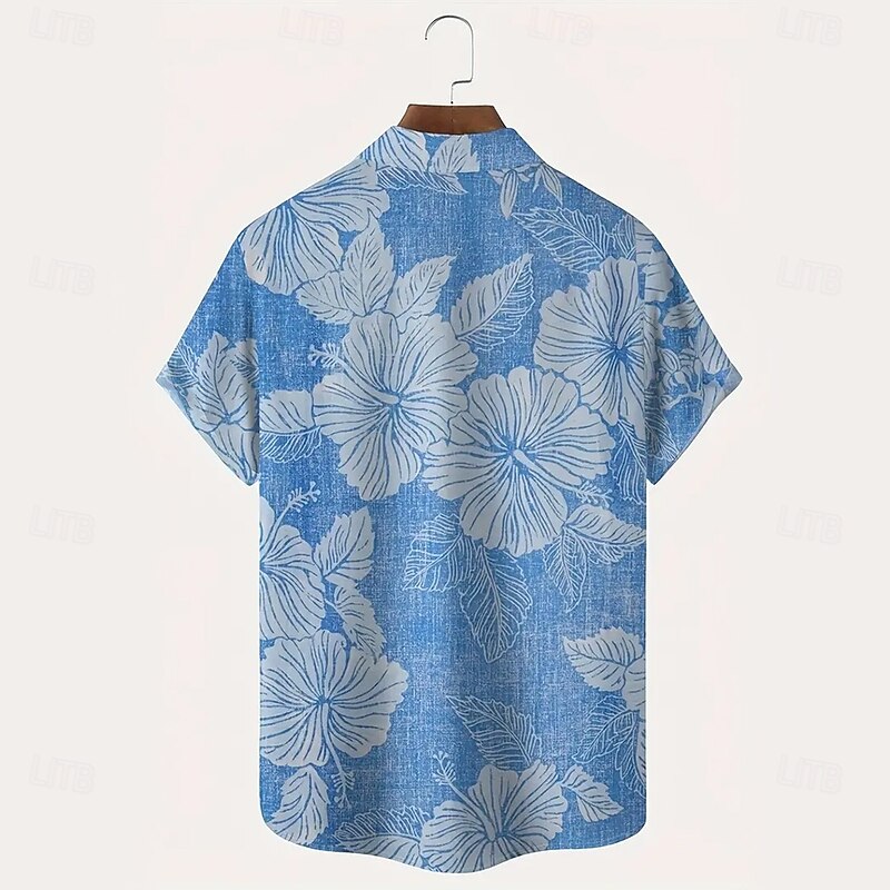 Men's Floral Print Tropical Flowers Shirt Summer Hawaiian Shirt Button Up Shirt Short Sleeve Hawaiian Resort Vacation Holiday Beach Wear Summer Turndown 3D Print Collared Shirts Front One Pocket Blue2