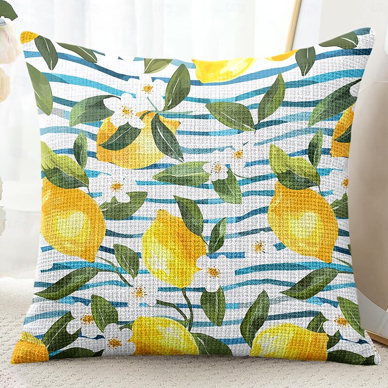 Lemon Plaid Decorative Toss Pillows Cover 1PC Soft Square Couch Cushion Case Pillowcase for Bedroom Livingroom Sofa Chair Spring Summer2