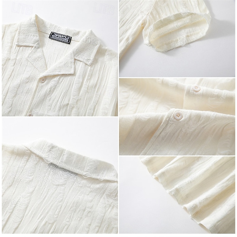 Men's Shirt Black White Blue Short Sleeve Solid Color Camp Collar Home Office Buttons Clothing Apparel Classical4