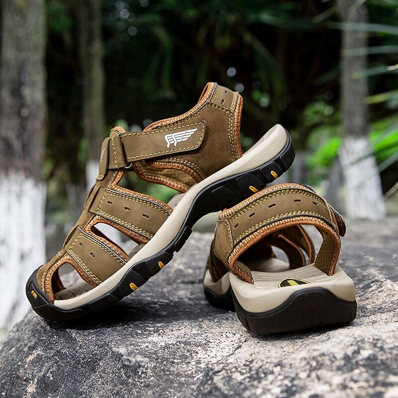 Men's Green and Brown Multi-Strap Sports Sandals with Adjustable Velcro and Anti-Slip Sole for Outdoor Adventures2