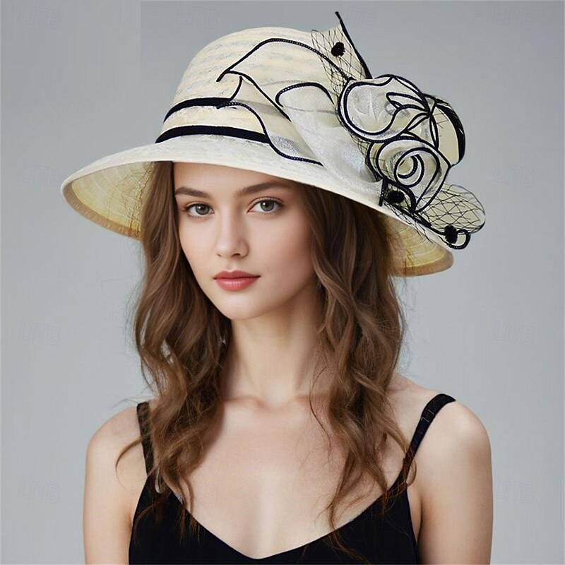 Hats Polyester Sun Hat Wedding Holiday Tea Party Horse Race Cocktail Elegant Vintage Sun Protection With Floral Headpiece Headwear2