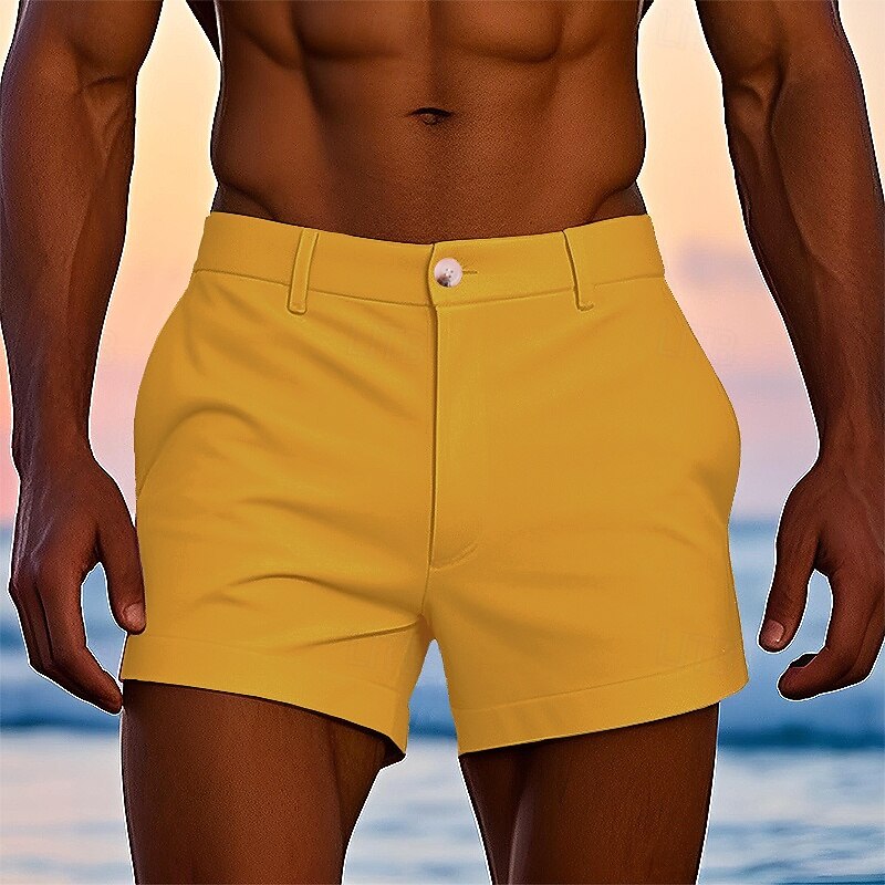 Men's Dress Shorts Work Shorts Golf Shorts Pocket Plain Comfort Breathable Short Outdoor Business Sports Casual White Yellow4
