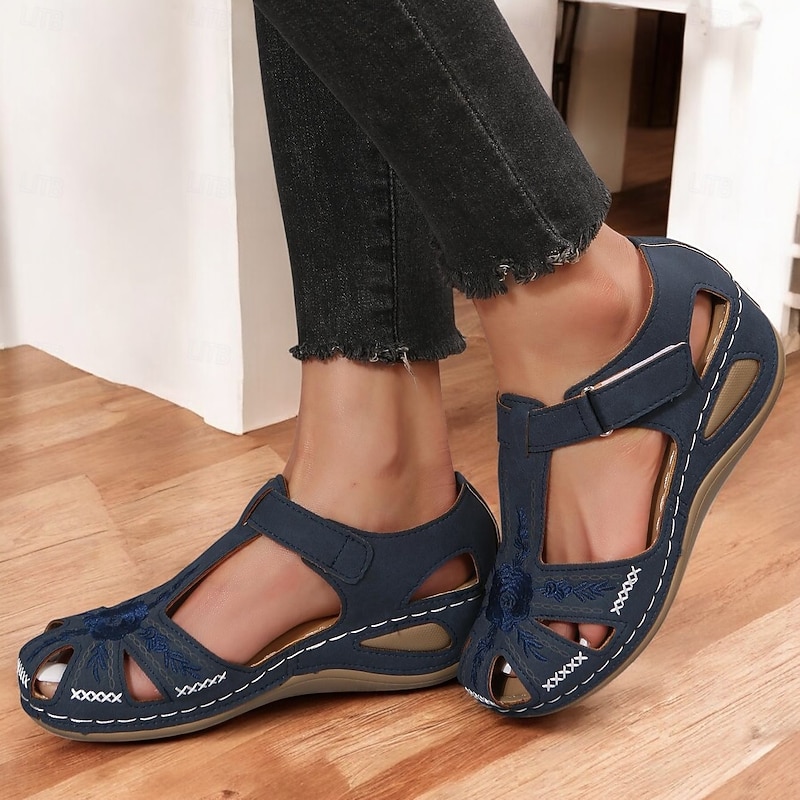 Women's Casual Comfort Sandals – Vintage Arch Support Velcro Walking Sandals with Hollow Design for Summer & Outdoor Wear2