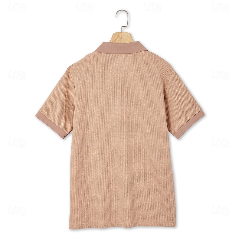 Men's Waffle Polo Shirts Golf Shirt Casual Holiday Lapel Ribbed Polo Collar Short Sleeve Fashion Basic Plain Buttons Soft Summer Spring Regular Fit White Yellow Burgundy Green Khaki Light Grey Waffle4