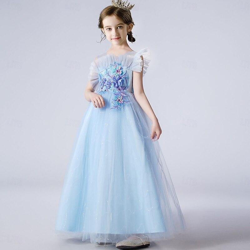 Kids Girls' Party Dress Solid Color Sleeveless Special Occasion Princess Polyester Mesh Party Dress Summer Spring kids Champagne Pink Light Blue2