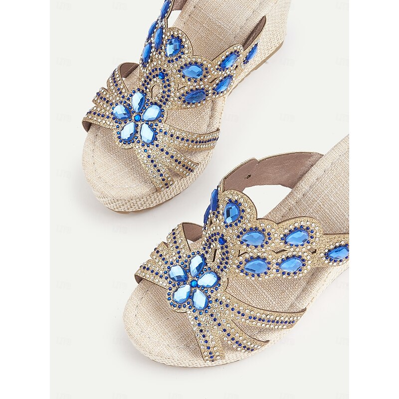 Women's Rhinestone Wedge Sandals – Sparkly Open-Toe Platform Sandals with Gem Embellishments for Summer, Beachwear, and Casual Chic Outfits4