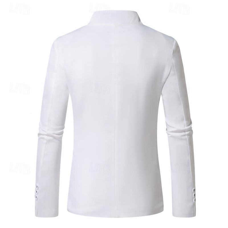 Men's Graduation Blazer Business Cocktail Party Wedding Party Fashion Casual Spring Autumn / Fall Polyester Plain Pocket Buttons Comfortable Single Breasted Blazer Black White Red khaki3