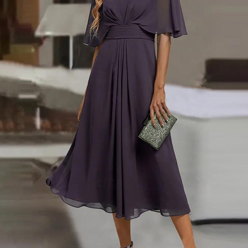 Women's Midi Dress Cocktail Dress Wedding Guest Dress Chiffon Dress Swing Dress Fashion Outdoor Holiday Date Regular Fit Plain Short Sleeve V Neck Pink Blue Purple Summer