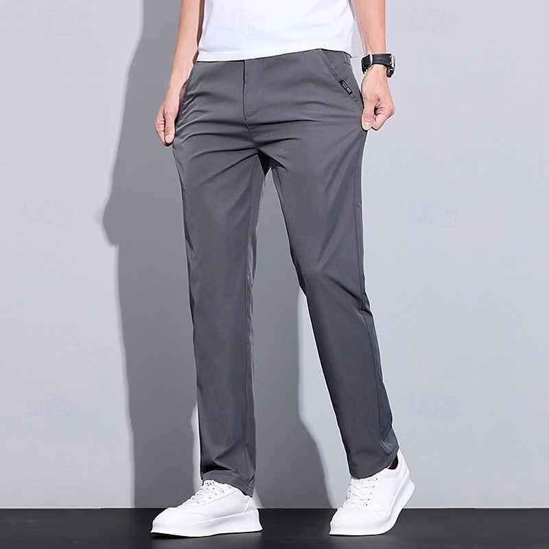 Men's Dress Pants Trousers Suit Pants Pocket Elastic Waist Plain Breathable Moisture Wicking Full Length Outdoor Business Casual Fashion Streetwear Black Khaki Micro-elastic4