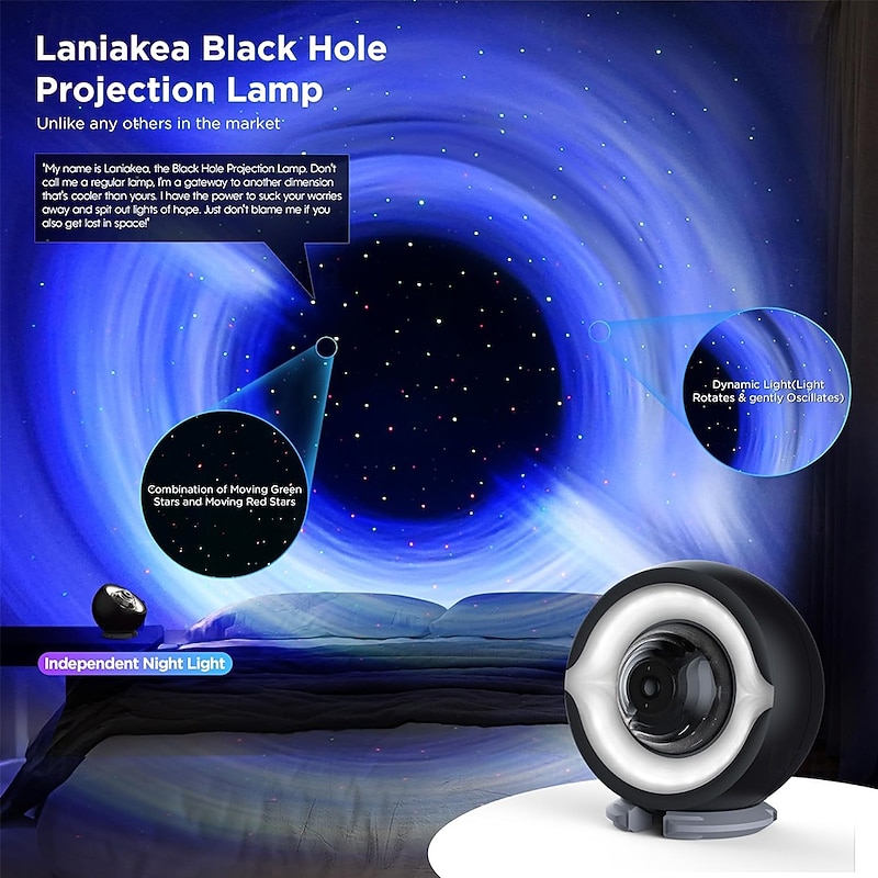 Galaxy Projector Star Projector with Interstellar Black Hole and Moving Green and Red Stars for Room Decor Party Gifts LED Night Light for Bedroom3