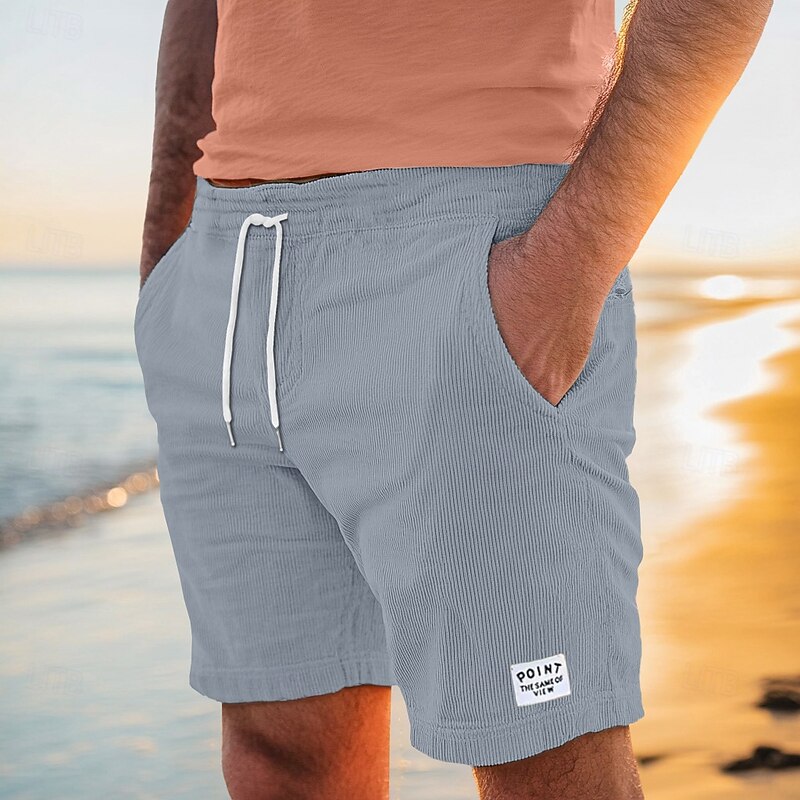 Men's Shorts Casual Shorts Corduroy Shorts Pocket Drawstring Elastic Waist Plain Comfort Soft Knee Length Outdoor Casual Daily Vacation Fashion Black Blue Micro-elastic4