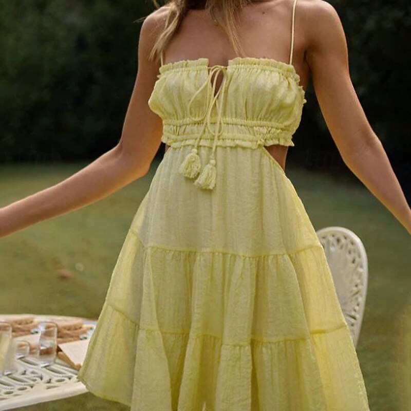 Women's Mini Dress White Dress Graduation Dress Slip Dress Fashion Holiday Graduation Weekend Regular Fit Plain Sleeveless Spaghetti Strap Light Yellow Black White Light Green Summer2