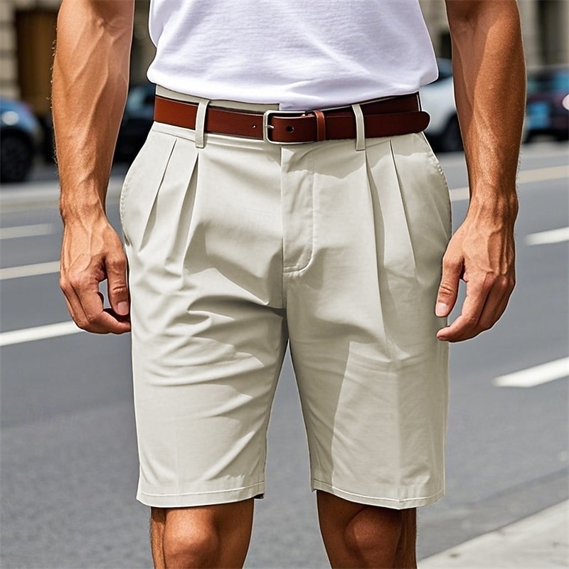 Men's Dress Shorts Work Shorts Golf Shorts Pocket Plain Comfort Breathable Knee Length Outdoor Business Sports Casual Black Khaki
