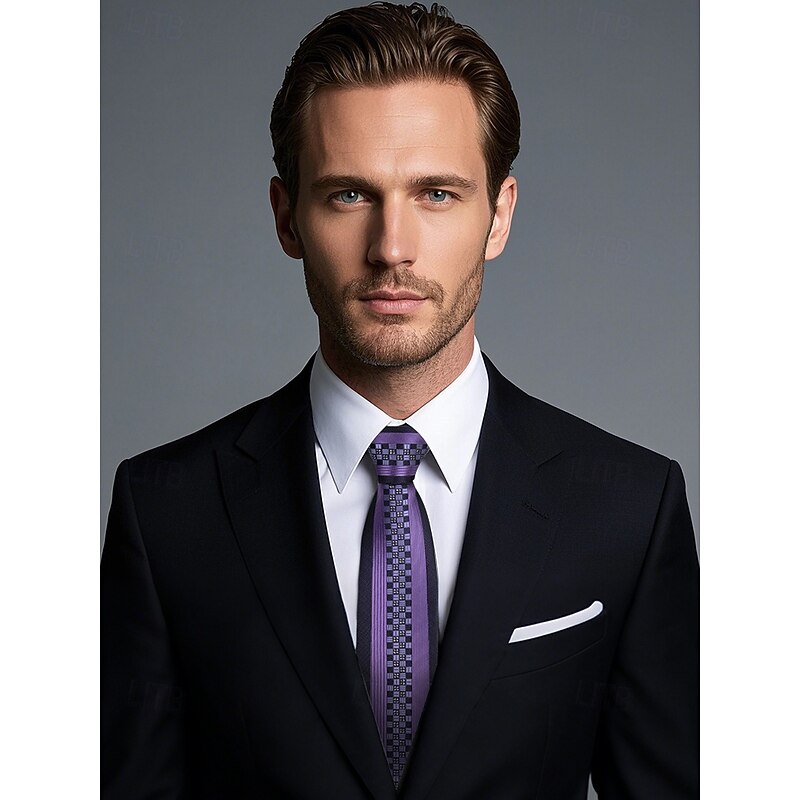 Men's Positioning Pattern 6cm Narrow Tie - Stripe, Floral, Check Pattern, Elegant Woven Silk Tie for Business, Weddings and Formal Events3