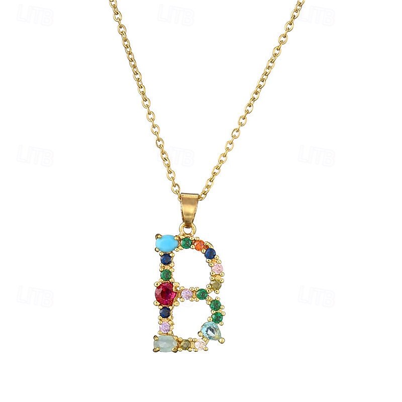 Personalized Letter Necklace, Hip Hop Collarbone Chain, Copper Micro-Paved Colorful Zircon Alphabet Pendant, Unique Jewelry Gift for Mother Day3