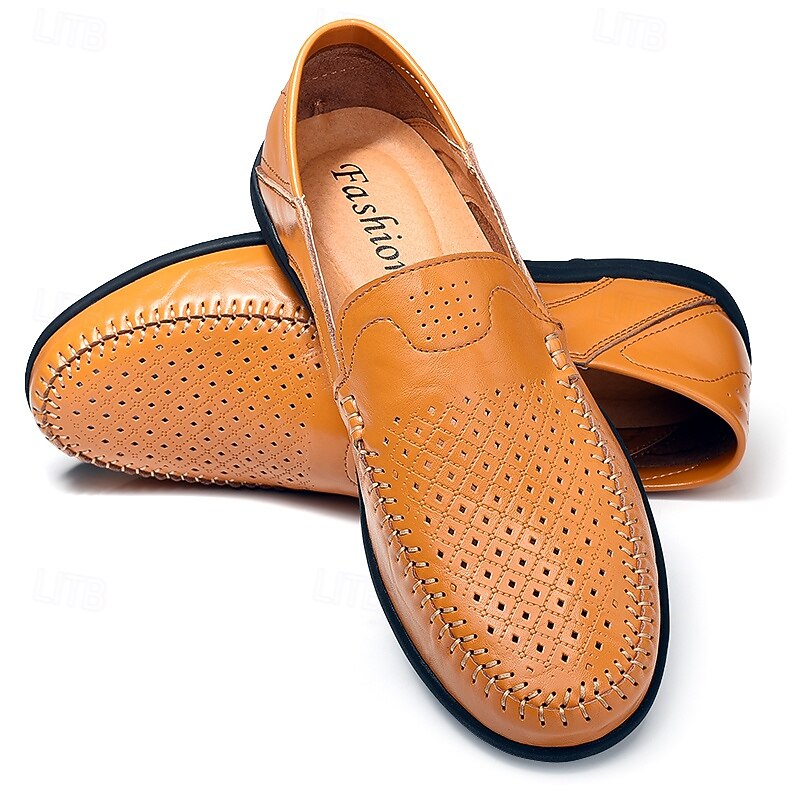 Men's Breathable Perforated Faux Leather Loafers - Lightweight Slip-On Casual Shoes for Summer & Driving3