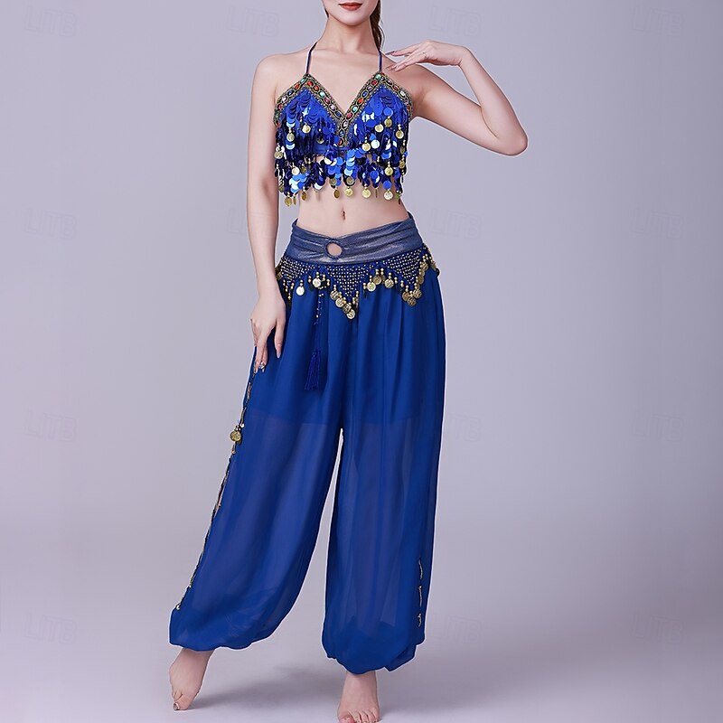 Latin Dance Top Gold Coin Pure Color Splicing Women's Performance Training Sleeveless High Polyester Tulle2