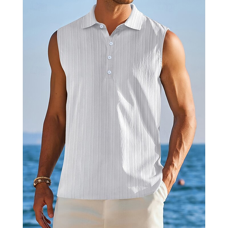 Men's Tank Top Vest Top Undershirt Sleeveless Shirt Sleeveless Shirt Collar Summer Plain Fashion Designer Vacation Street Going out Black White Red Top Tee for Men - Main Image