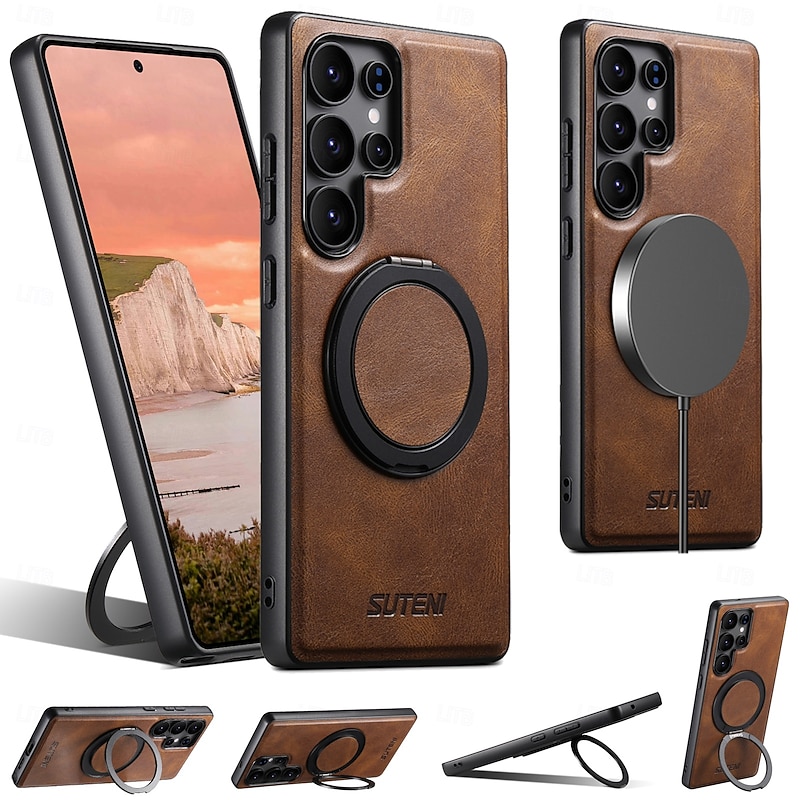 Phone Case For Samsung Galaxy S25 S24 S23 Ultra Plus S22 Plus  Ultra Back Cover with Stand Holder Magnetic Support Wireless Charging Retro TPU PC PU Leather3