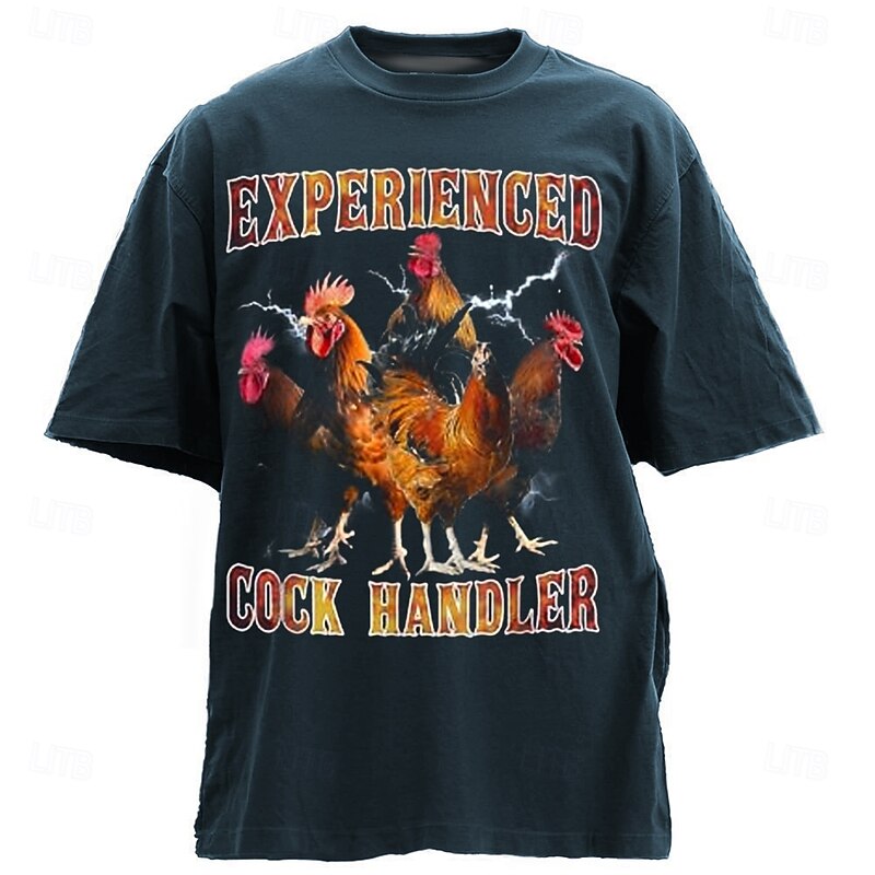 Men's Funny Graphic T-Shirt: Experienced Cock Handler Rooster Pun Design Tee3