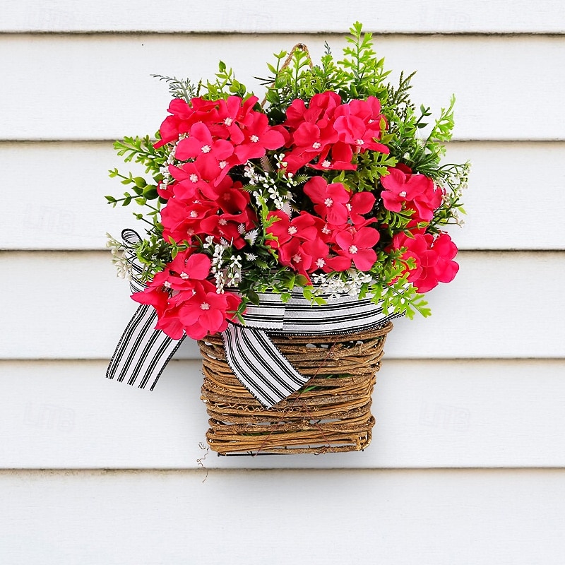 Spring Wreath Hanging Flower Basket - Artificial Floral Decor for Outdoor Patio, Door & Living Room