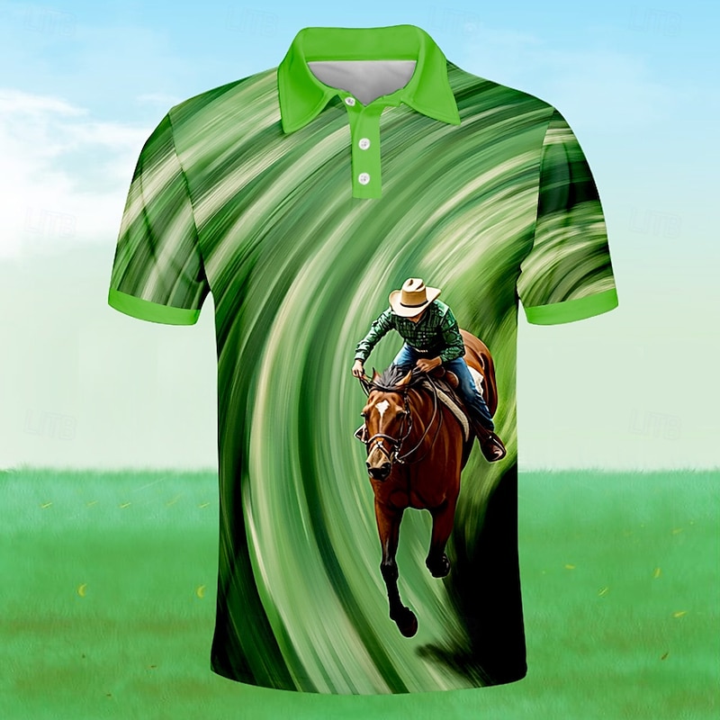 Kentucky Derby Men's Horse Racing Polo Short Sleeve Polo Shirts Collared Shirts Business Casual School Outdoor Daily Wear Festival Outfit 3D Print Summer Spring Fall Green