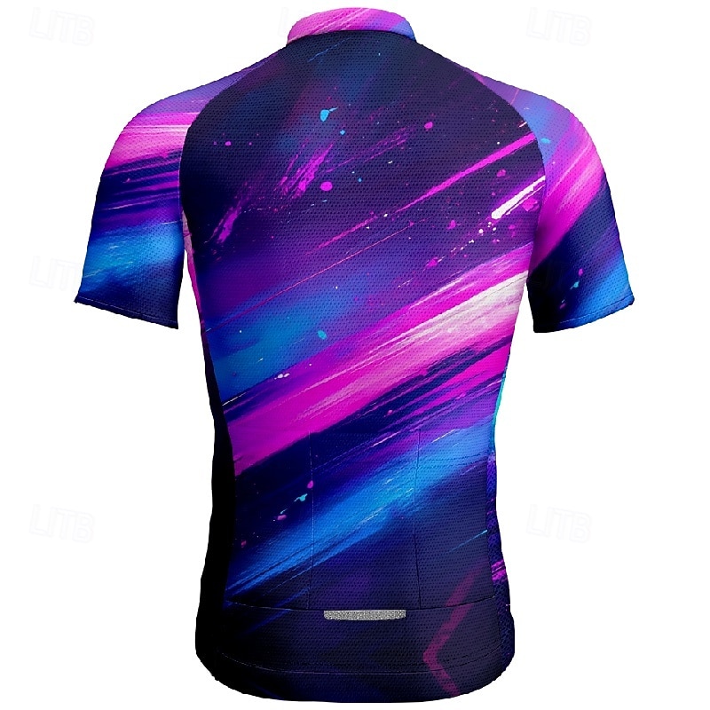 Men's Cycling Jersey Gradient Letter & Number Short Sleeve Bike Tee Tshirt Jersey with 3 Rear Pockets Mountain Bike MTB Quick Dry Anatomic Design Wicking Breathable Sports Dark Purple Blue Purple2