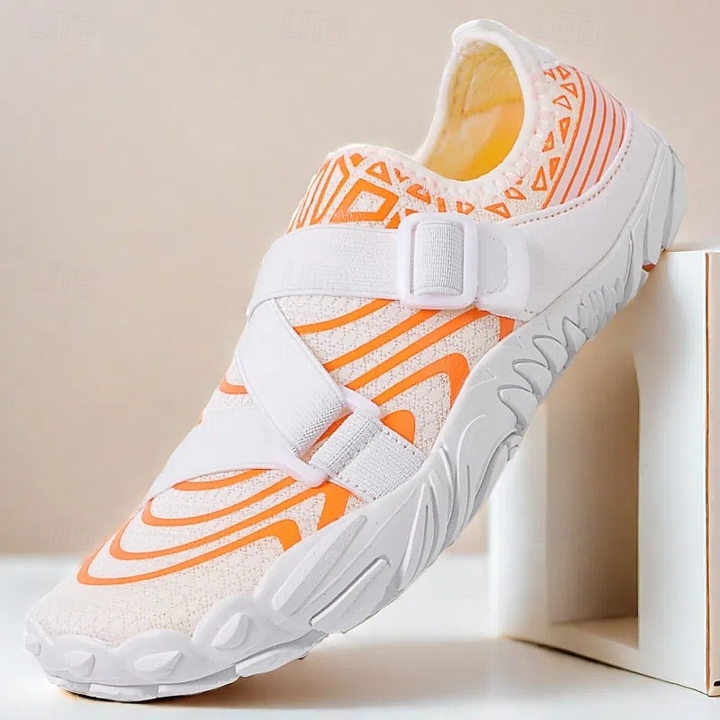 Men's Barefoot Water Shoes - White & Orange, Quick-Dry, Adjustable Velcro - Ideal for Beach & Water Activities