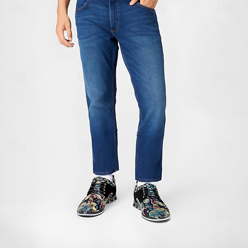 Men's Black Jacquard Floral Lace-Up Dress Shoes, Vibrant Embroidered Detail, Perfect for Weddings and Special Events3