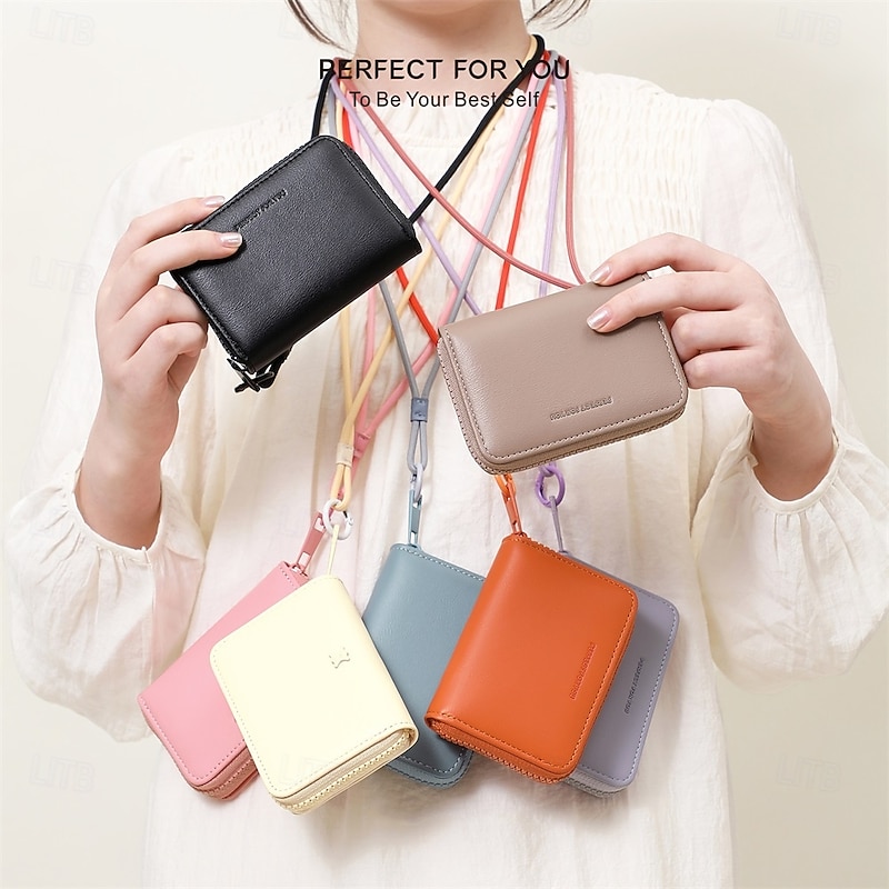 1PCS portable PU fashionable and high-end women's wallet multifunctional with hanging rope and large capacity women's card bag