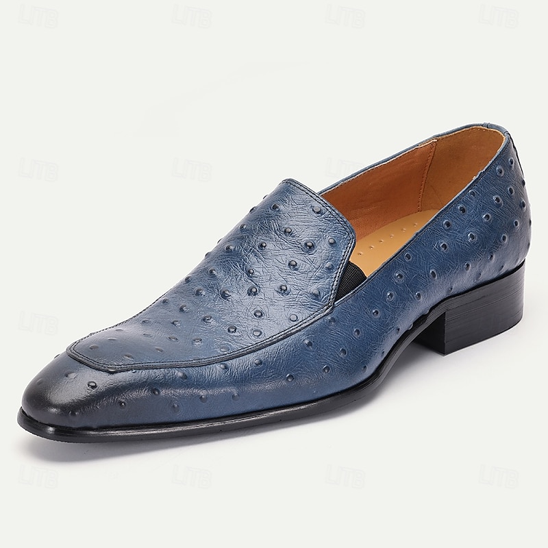 Men's Luxurious Cognac Ostrich Pattern Leather Slip-On Loafers - Premium Footwear for Kentucky Derby and Special Events2