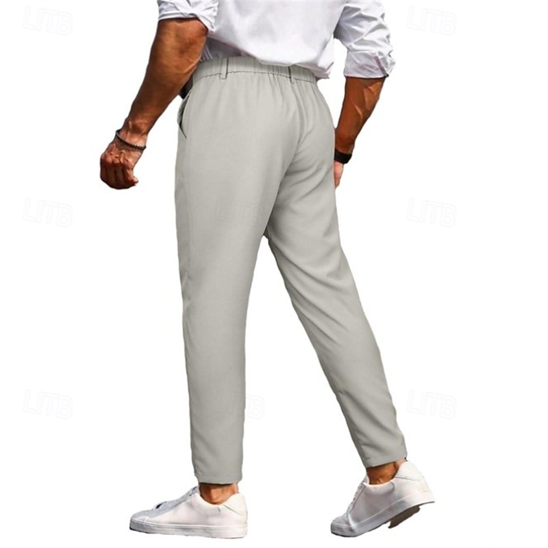 Men's Dress Pants Trousers Chinos Buttons Pocket Plain Comfort Formal Party Work Fashion Classic Style ArmyGreen Black Micro-elastic2