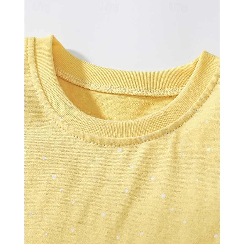 Kids Girls' Dress Rabbit Short Sleeve Outdoor Casual Fashion Adorable 100% Cotton Knee-length Casual Dress A Line Dress Summer 4 years+ Yellow3
