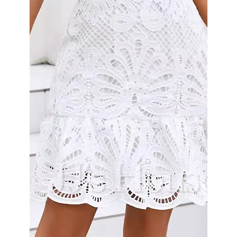 Women's Mini Dress A Line Dress Summer Dress Eyelet Dress Vacation Casual Daily Regular Fit Graphic Short Sleeve V Neck White Summer2