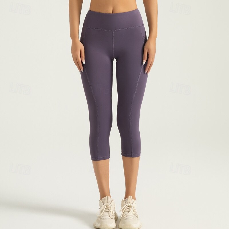 Women's Gym Shorts Yoga Shorts Workout Shorts Side Pockets Butt Lift Tummy Control High Waist Pilates Gym Workout Workout Capri Leggings Solid Color Dark Pink Black Pink Spandex Sports Activewear3