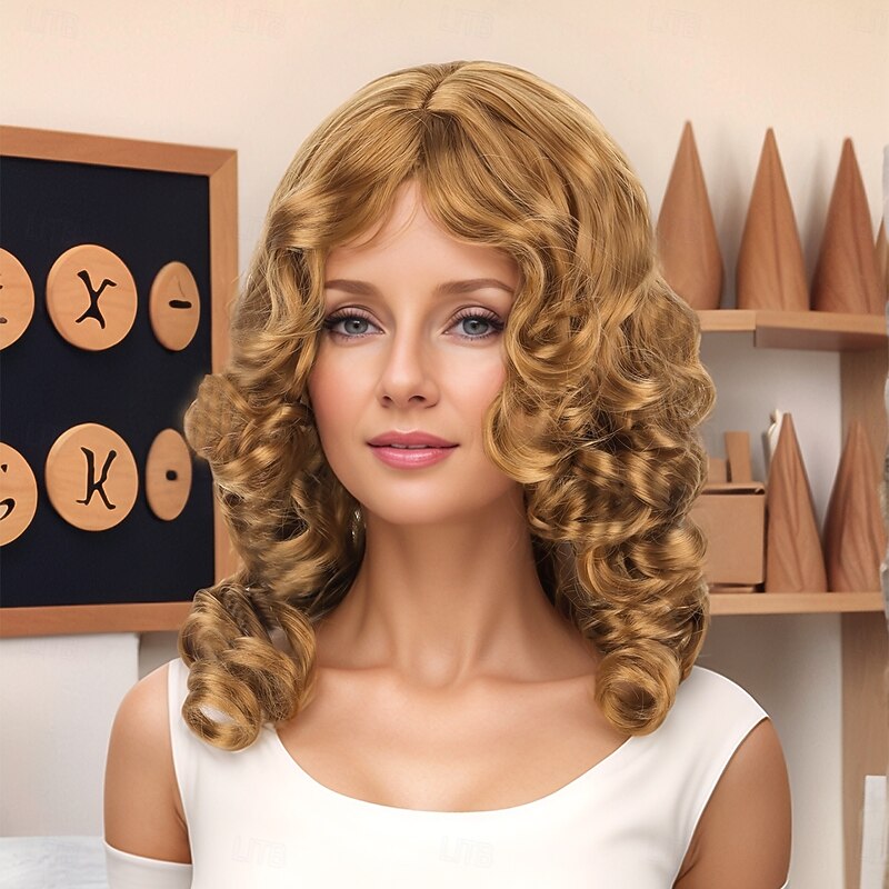 Synthetic Wig Wavy Curly Weave Asymmetrical With Ponytail Machine Made Wig 20 inch A1 Synthetic Hair Women's Classic Comfortable Color Gradient Blonde4