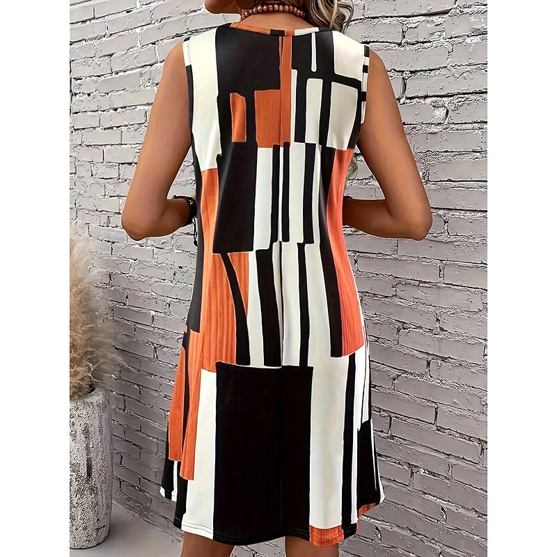 Women's Mini Dress A Line Dress Summer Dress Off The Shoulder Dress Vacation Vintage Stylish Daily Loose Fit Graphic Geometric Sleeveless U Neck Orange Summer Spring2