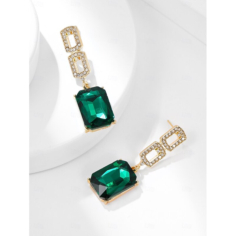 Women's Emerald Green Cubic Zirconia Earrings Geometrical Hope Blessed Stylish Simple Earrings Jewelry Green For Carnival Prom 1 Pair2