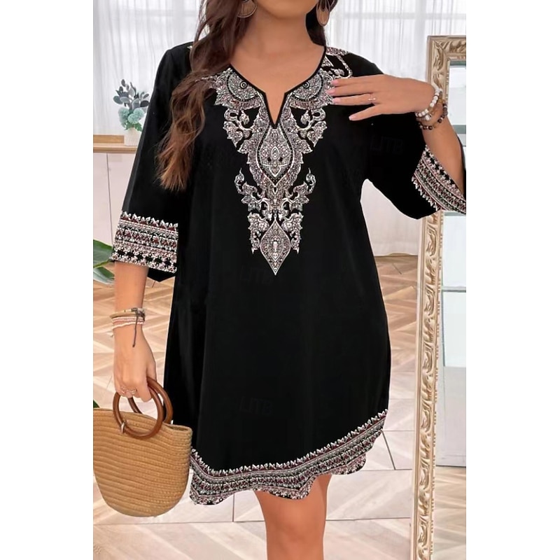 Women's Mini Dress Boho Dress Print Dress Fashion Classic Daily Beach Weekend Regular Fit Flower Half Sleeve V Neck Black Summer2