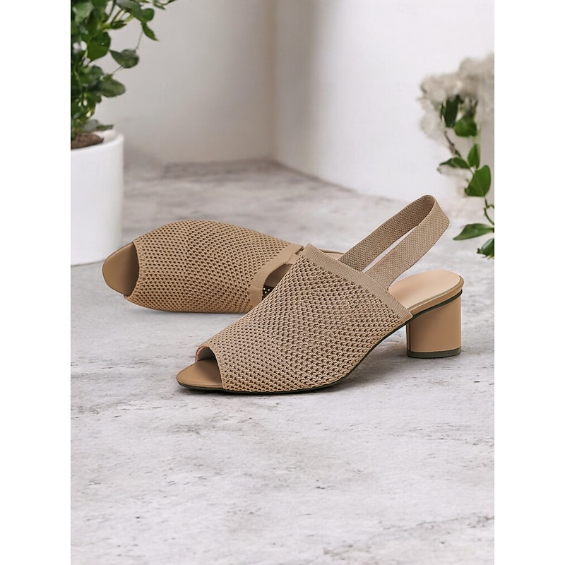 Women's Flyknit Peep Toe Block Heel Sandals - Stylish Breathable Summer Shoes for Office & Casual Outfits3