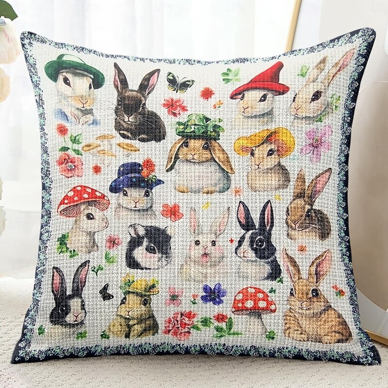 Animal Rabbits Decorative Toss Pillows Cover 1PC Soft Square Couch Cushion Case Pillowcase for Bedroom Livingroom Sofa Chair2