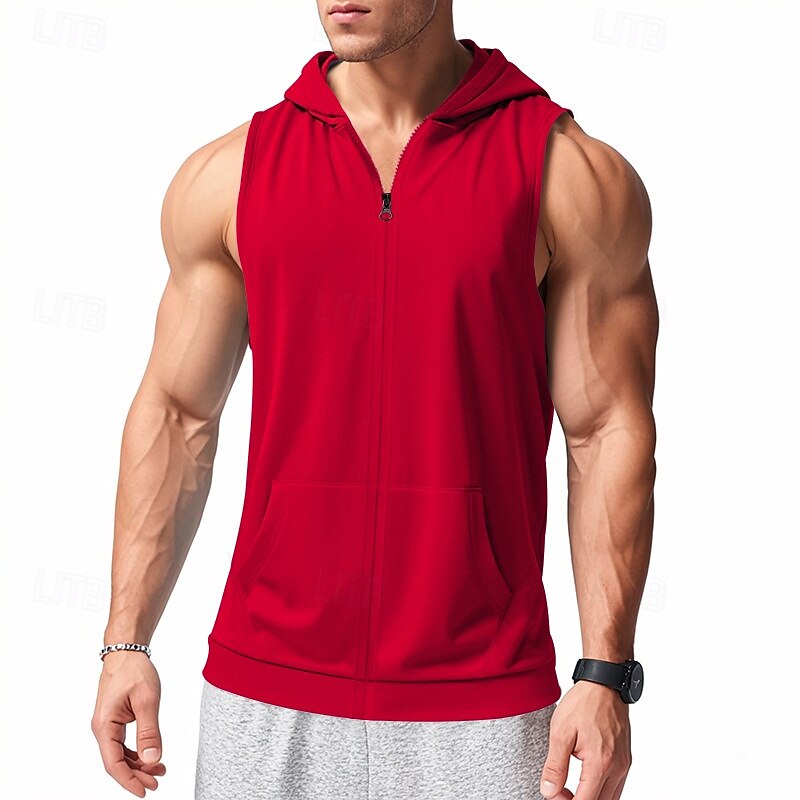 Men's Vest Top Vest Undershirt Sleeveless Hooded Summer Plain Fashion Designer Basic Classic Vacation Street Going out Black Red Light Grey Top Tee for Men3
