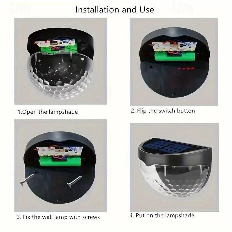 4 Pcs Outdoor Waterproof Solar Wall Light Courtyard Garden Fence Staircase Wall Balcony Fence Lighting White Light Warm Radiant Light3