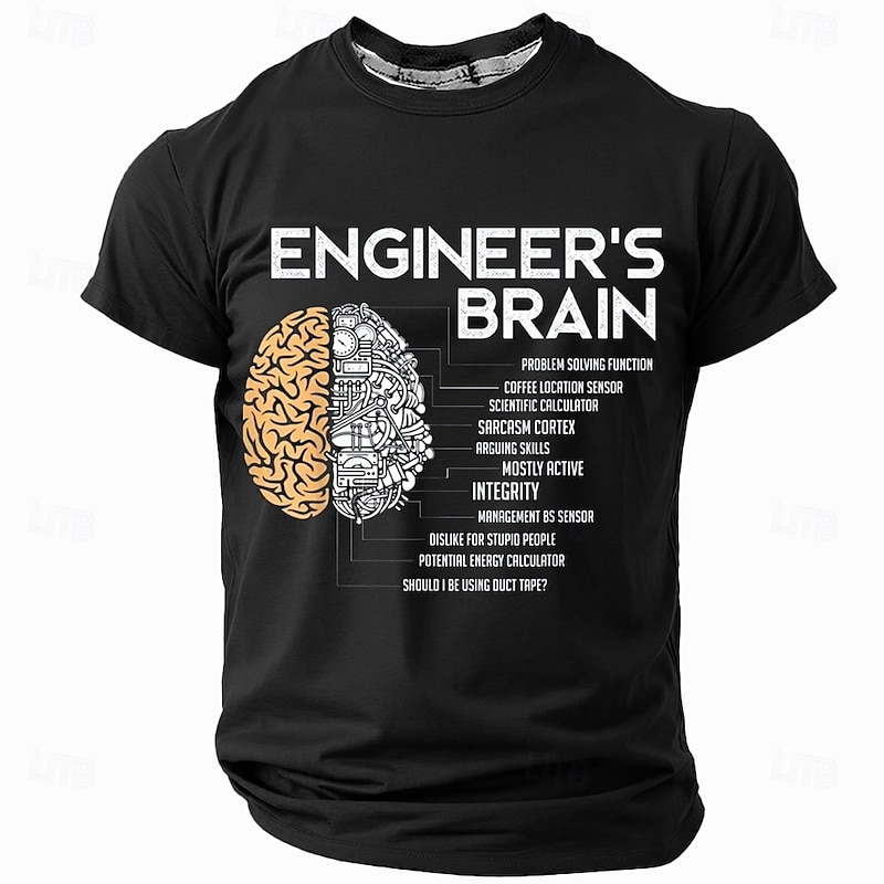 Men's Funny Engineer Brain Graphic T-Shirt - Sarcastic Problem Solver & Coffee Lover Work Office Humor3