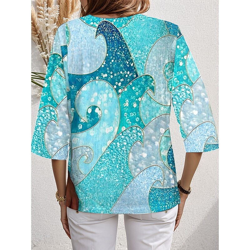 Women's Blouse Long Sleeve Asymmetrical Hem Ombre Bohemia Daily Hawaiian V Neck Regular Tops Daily Holiday Beach Wear Asymmetric Hem Pink Sky Blue Dusty Blue Green Summer Spring2