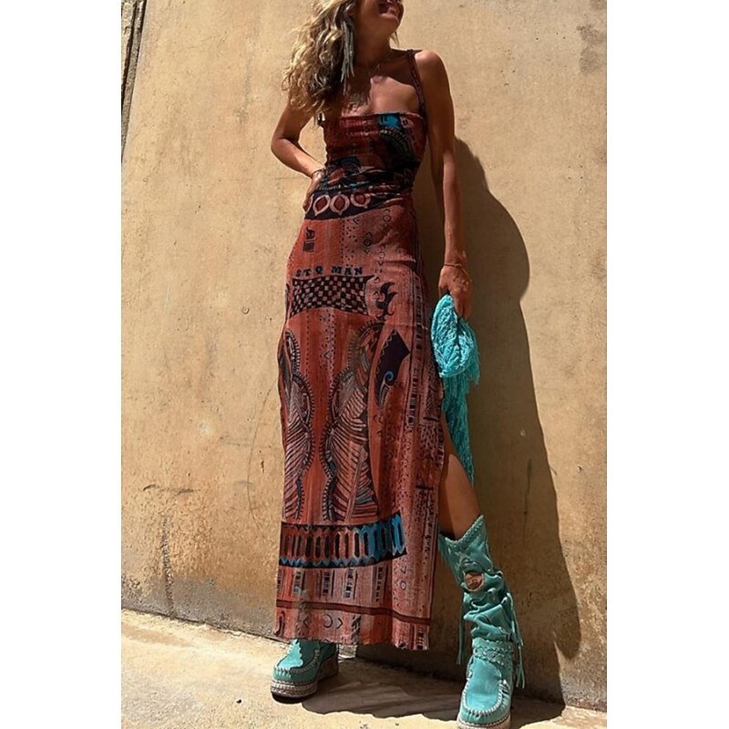 Women's Midi Dress Slip Dress Fashion Weekend Summer Dress Regular Fit Flower Sleeveless Spaghetti Strap Red Blue Brown Summer3