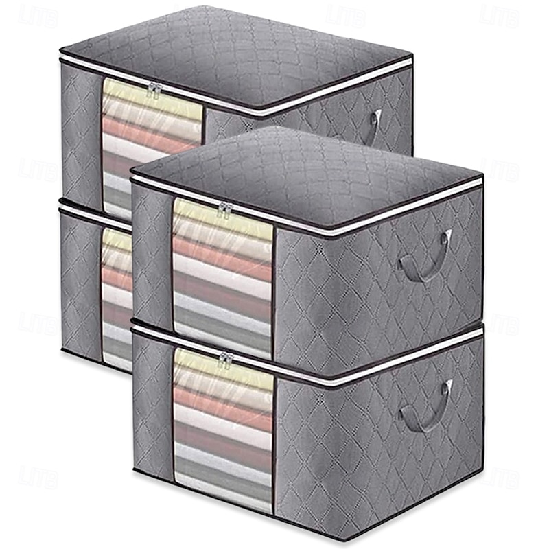 4-Pack Heavy-Duty Storage Bags with Zipper Under Bed Storage Waterproof Moving & Travel Storage Organizers Foldable Reinforced Handles for Clothes, Bedding,Blankets Space-Saving,Vertical Style