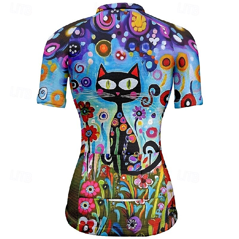 Women's Cycling Jersey Cat Flower Short Sleeve Bike Tee Tshirt Jersey with 3 Rear Pockets Mountain Bike MTB Quick Dry Anatomic Design Wicking Breathable Sports Blue Mint Green Dark Green Clothing4