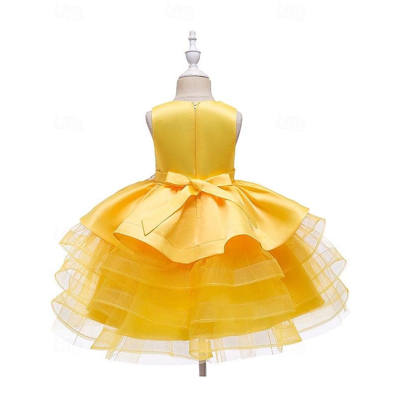 Kids Girls' Party Dress Flower Sleeveless Performance Birthday Mesh Beautiful Sweet Polyester Knee-length Party Dress Swing Dress A Line Dress Summer 4 years+ Yellow Pink Blue4